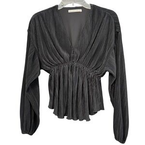 A&F Black Pleated Peplum Blouse XS | Feminine Boho Core